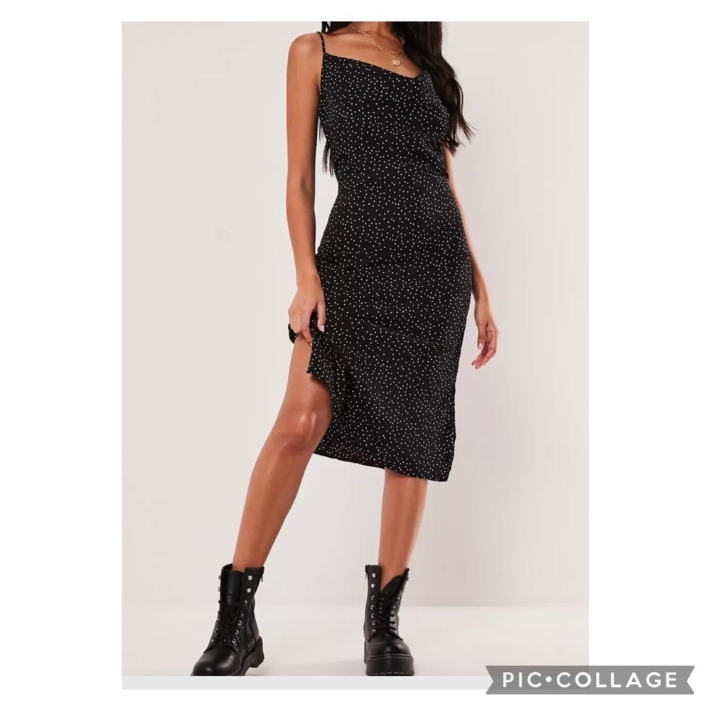 Missguided black polka dot, drape front dress NWT